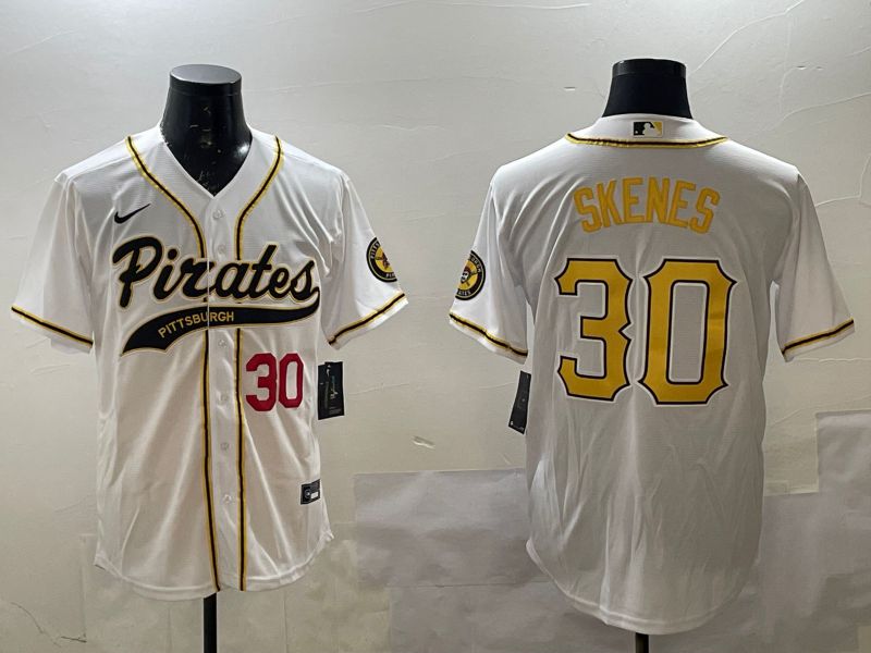 Men Pittsburgh Pirates #30 Skenes White Joint Name Nike 2025 MLB Jersey style 4